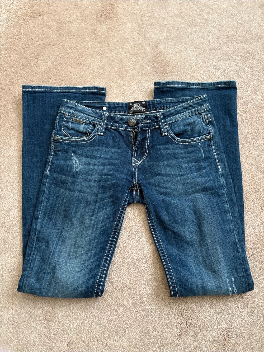Dark Wash Bootcut Jeans with Subtle Distressing